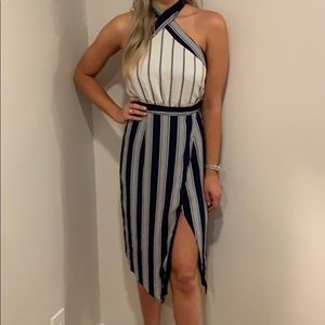 Navy & White Halter Striped Dress